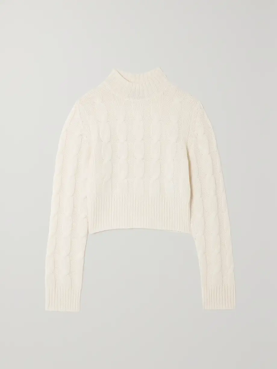 Le Kasha - Murano Cropped Cable-knit Organic Cashmere Turtleneck Sweater - White Cover