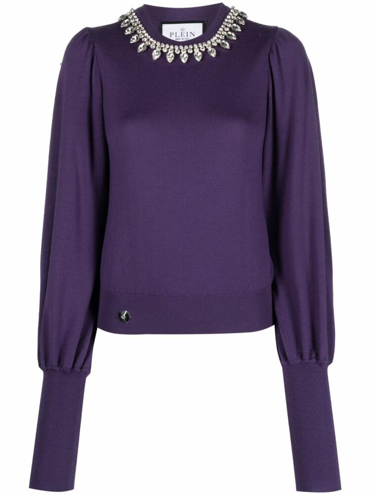 Philipp Plein Crystal-embellished wool knitted jumper - Purple Cover