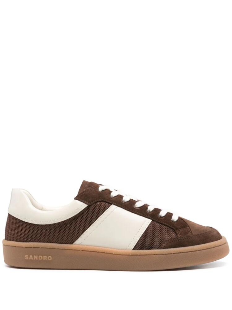 SANDRO mesh-detailed leather sneakers - Brown Cover