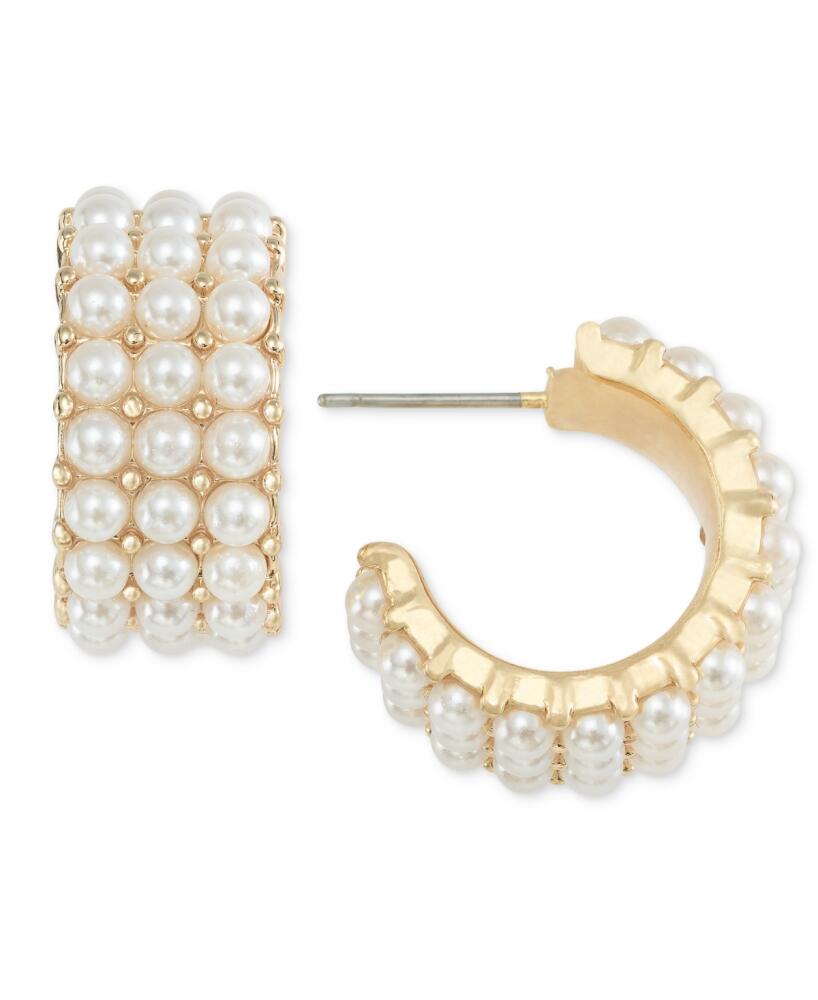 Charter Club Gold-Tone Small Imitation Pearl Triple-Row C-Hoop Earrings, 0.82", Created for Macy's - White Cover