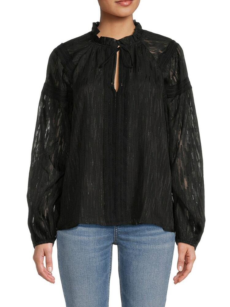 Tommy Hilfiger Women's Semi Sheer Shimmer Blouse - Black Cover