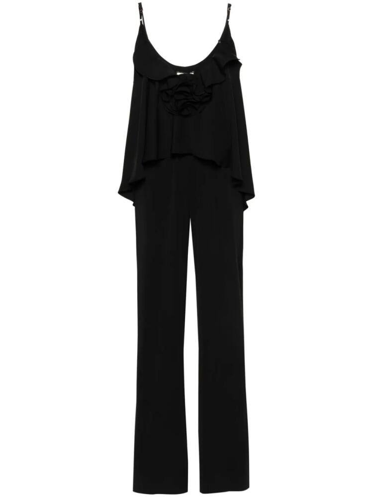 NISSA floral-appliqué satin jumpsuit - Black Cover