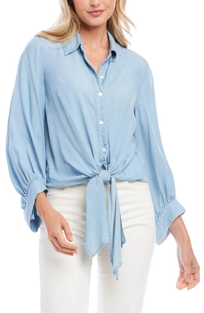 Karen Kane Tie Front Chambray Button-Up Shirt Cover