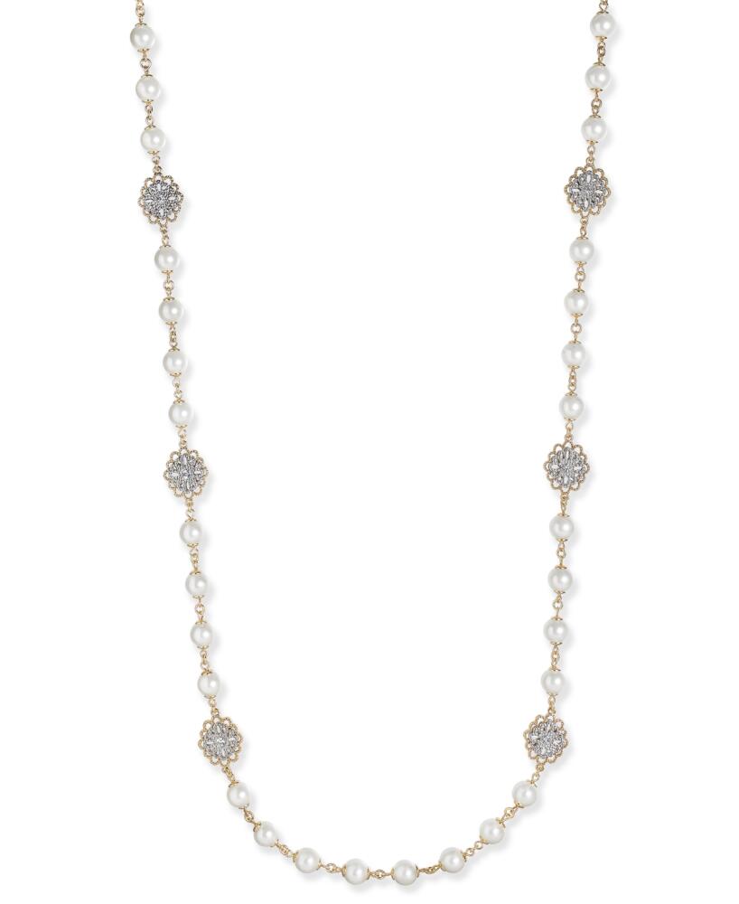 Charter Club Gold-Tone Crystal Filigree & Imitation Pearl Strand Necklace, Created for Macy's - White Cover