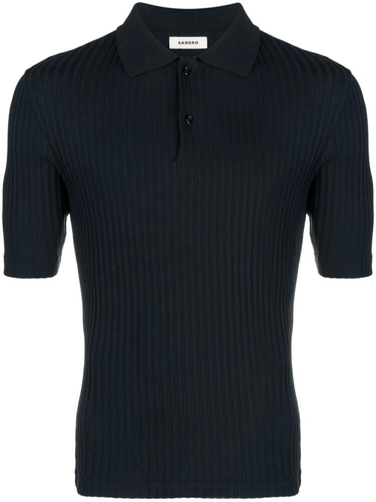 SANDRO ribbed organic-cotton polo shirt - Blue Cover