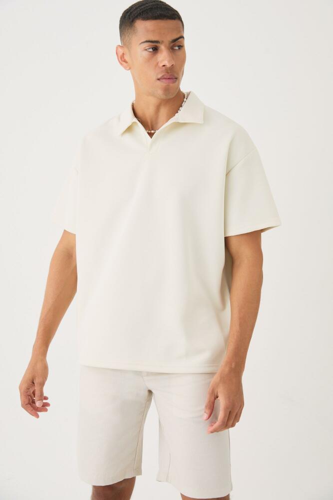 boohoo Mens Oversized Revere Scuba Polo - Cream Cover