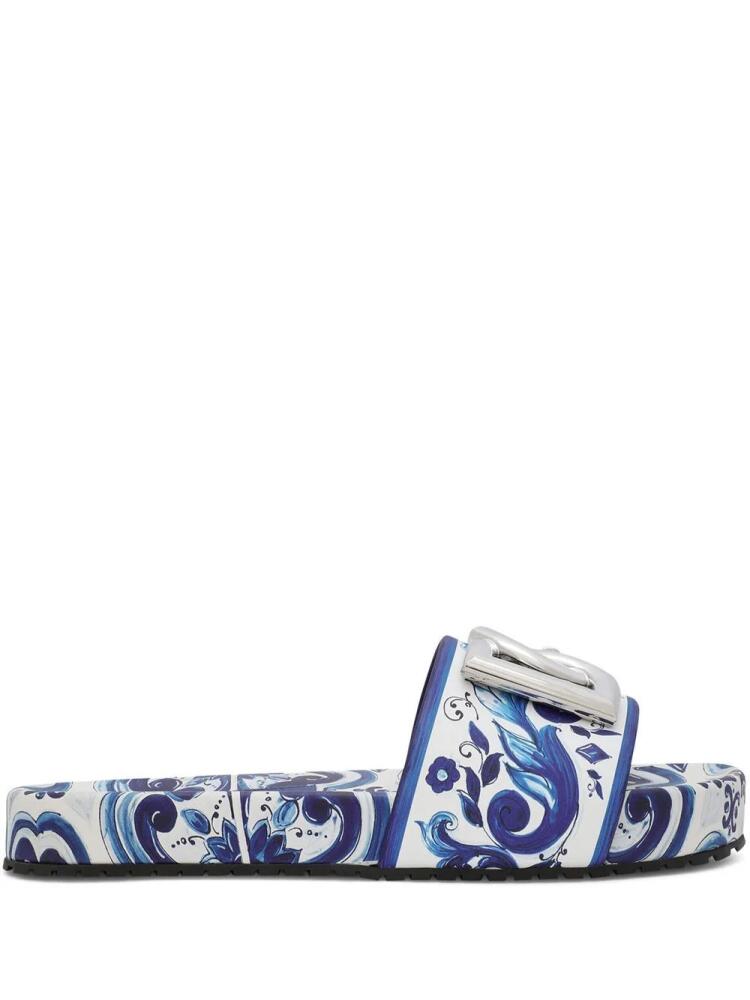 Dolce & Gabbana Majolica-print leather slides - Blue Cover