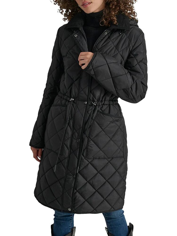 DKNY Women's Missy Diamond-Quilted Hooded Parka - Black Cover