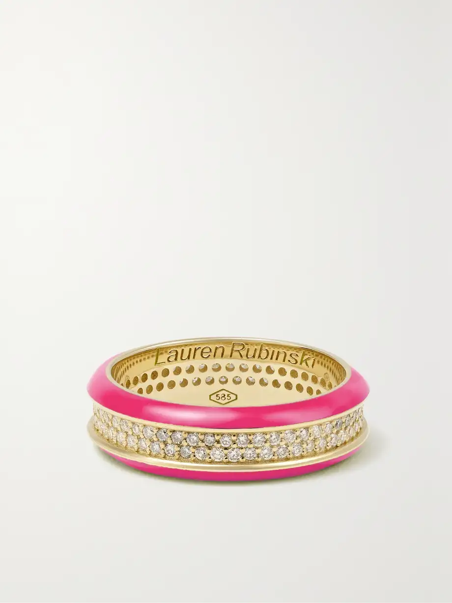 Lauren Rubinski - 14-karat Gold, Enamel And Diamond Ring - Pink Cover