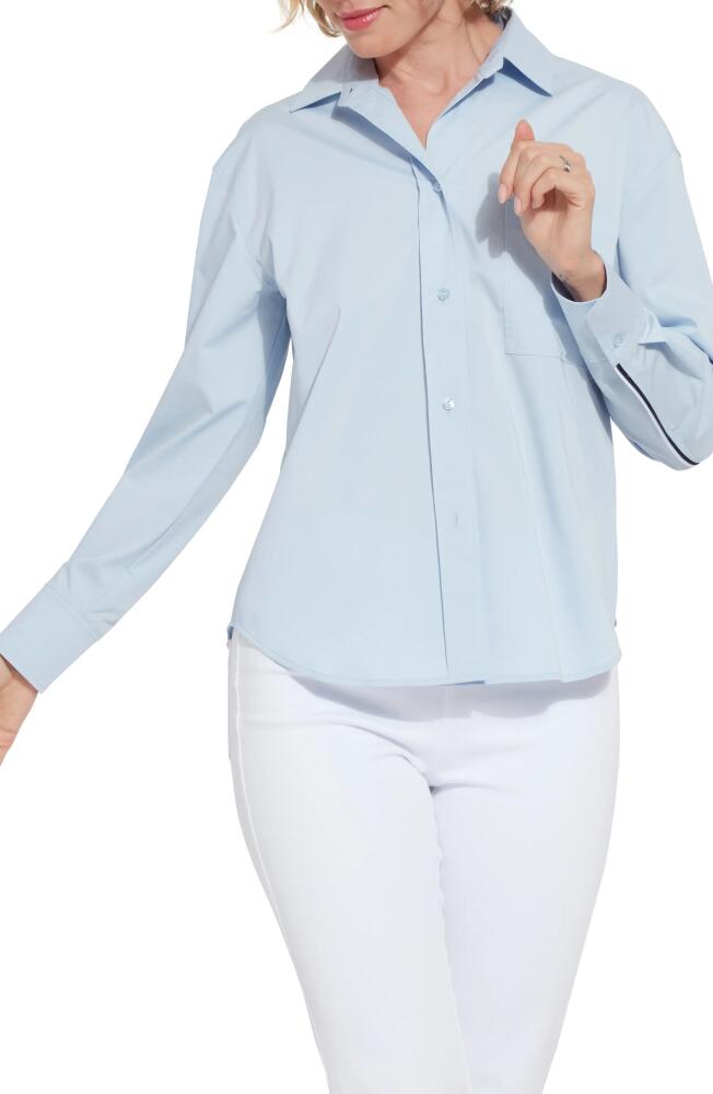 Lyssé Sofia Piped Button-Up Shirt in Oxford Blue Cover