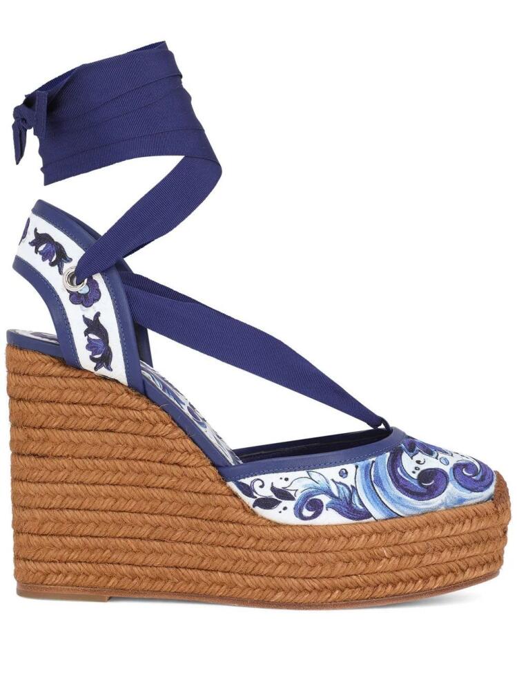 Dolce & Gabbana Majolica-print espadrille wedges - Blue Cover