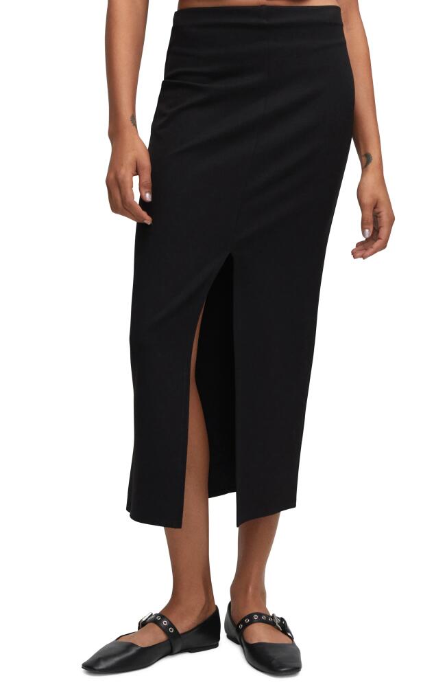 MANGO Front Slit Midi Skirt in Black Cover