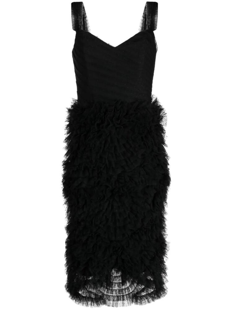 Marchesa Notte Sprinkled tulle midi dress - Black Cover