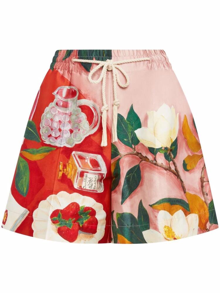 Oscar de la Renta floral-print satin shorts - Pink Cover