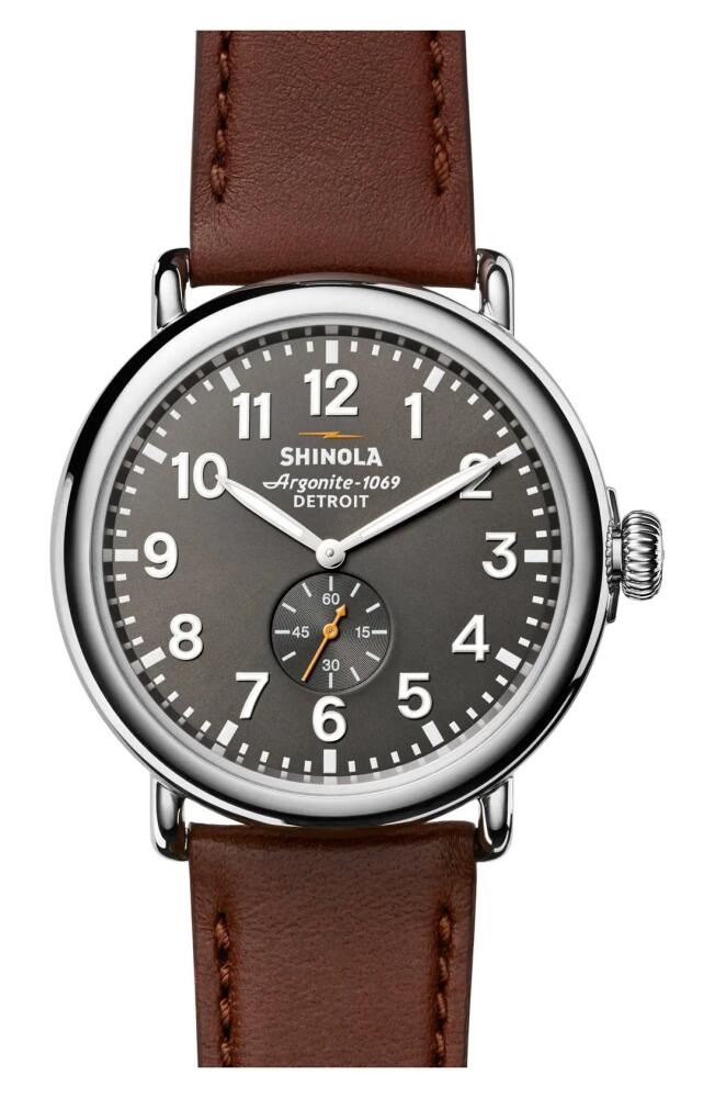 Shinola The Runwell Leather Strap Watch, 47mm in Brown/Black/Silver Cover