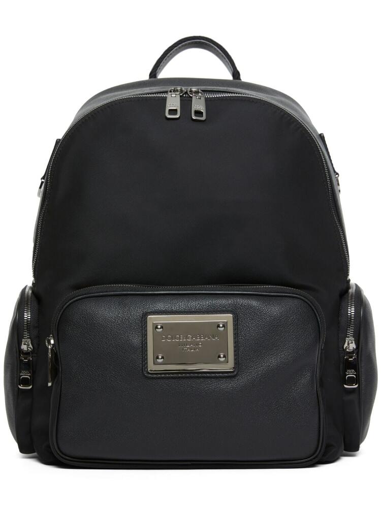 DOLCE & GABBANA Leather & Nylon Logo Plaque Backpack Cover