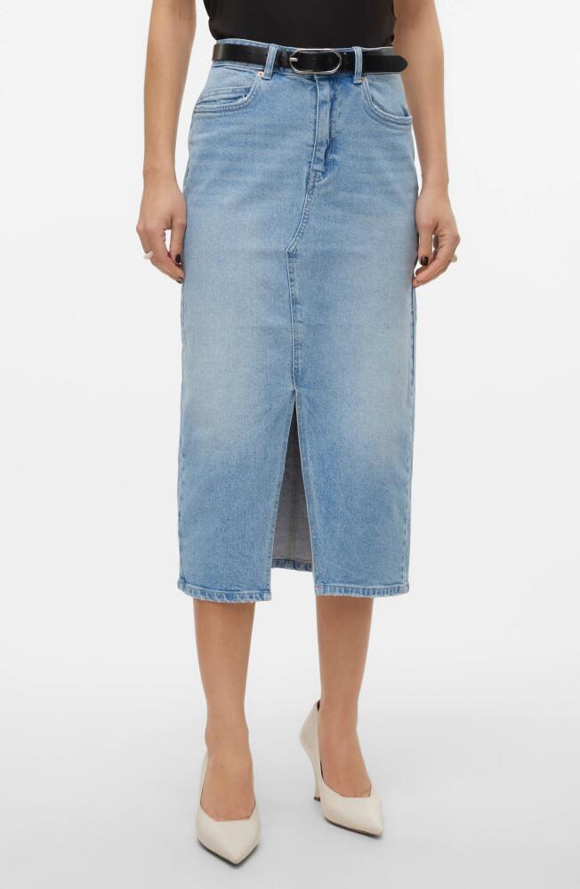 VERO MODA Veri Slit Front Denim Midi Skirt in Light Blue Denim Cover