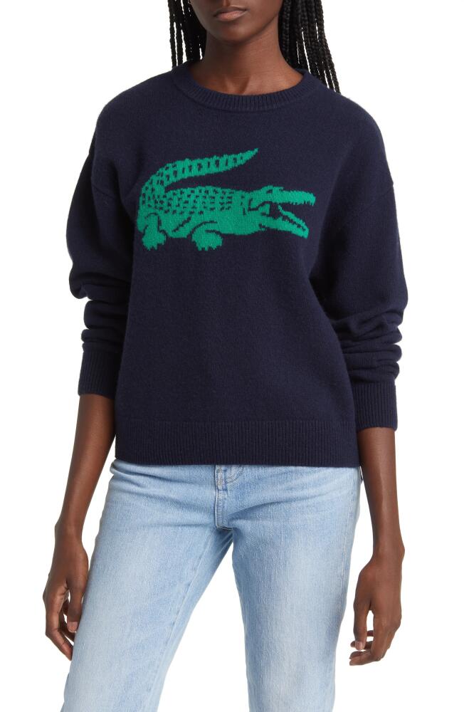 Lacoste Big Croc Cashmere & Wool Crewneck Sweater in 9Tl Marine/Roquette Cover