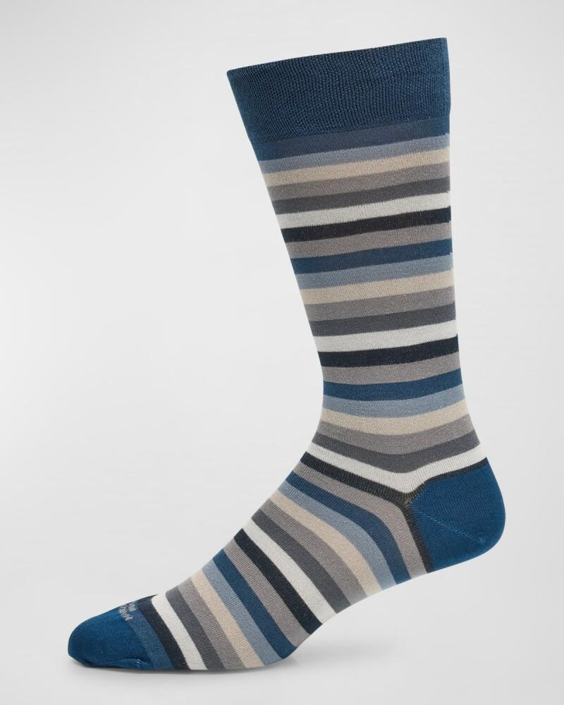 Marcoliani Men's Fresh Of Modal Multi-Stripe Crew Socks Cover