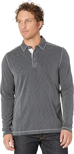 Johnston & Murphy Vintage Slub Long Sleeve Polo (Charcoal) Men's Clothing Cover