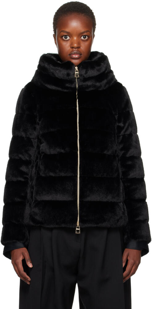 Herno Black Quilted Faux-Fur Down Jacket Cover