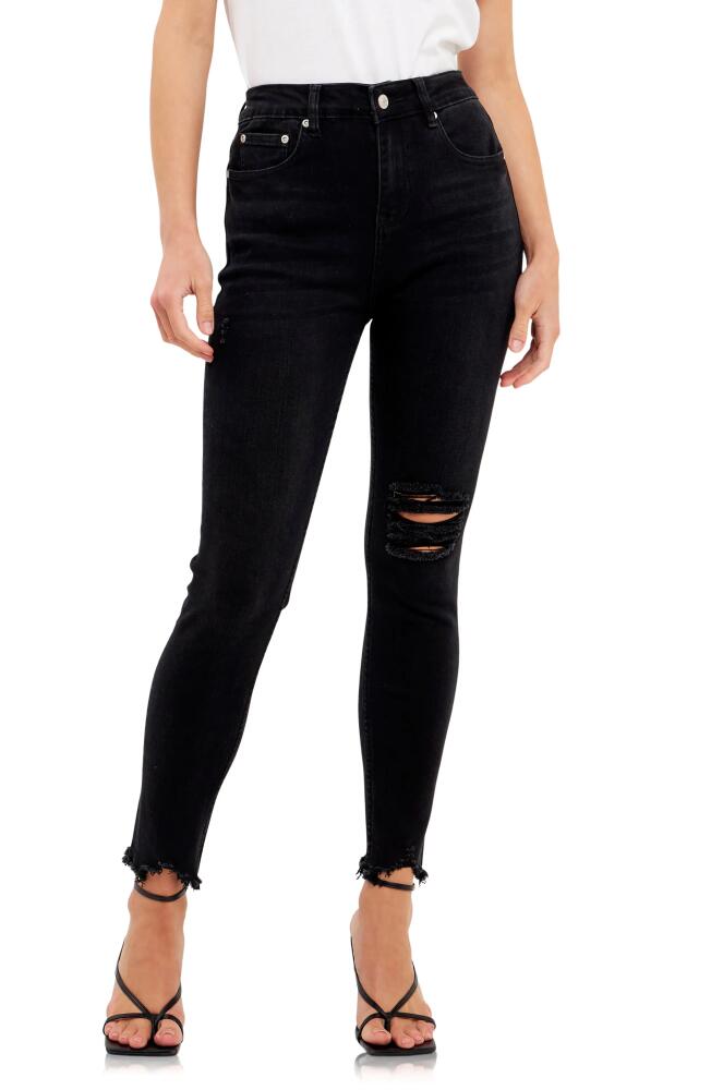 Grey Lab Destroyed Raw Hem Skinny Jeans in Black Cover