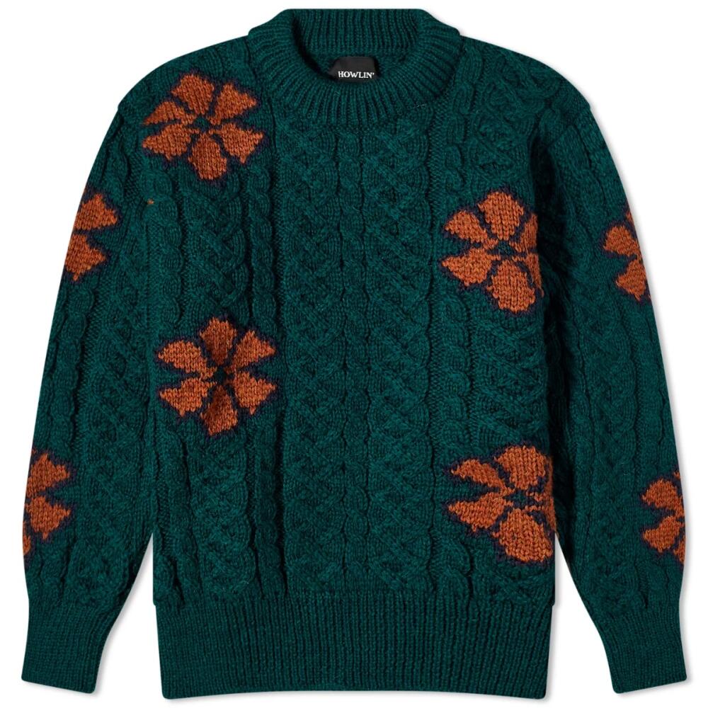 Howlin by Morrison Men's Howlin' Cabled Flowers Crew Knit in Forest Cover