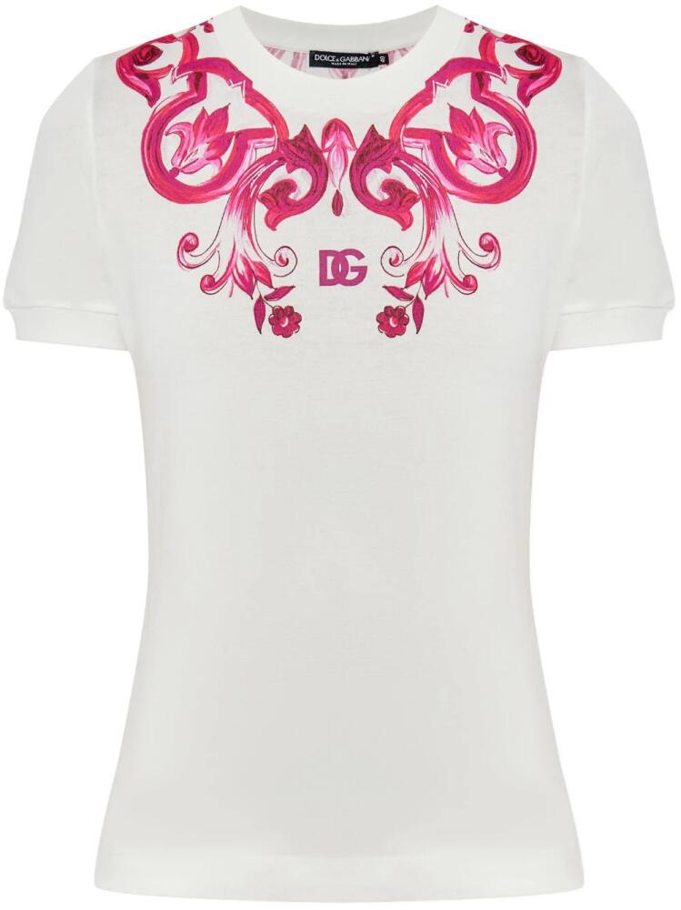 Dolce & Gabbana Majolica-print jersey T-shirt - White Cover