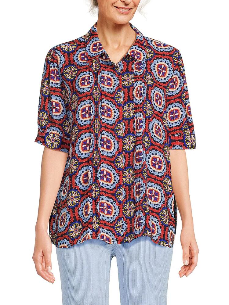 T Tahari Women's Geometric Print Shirt - Blue Multi Cover