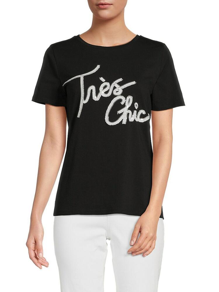 Karl Lagerfeld Paris Women's Bonjour Tres Chic Tshirt - Black White Cover