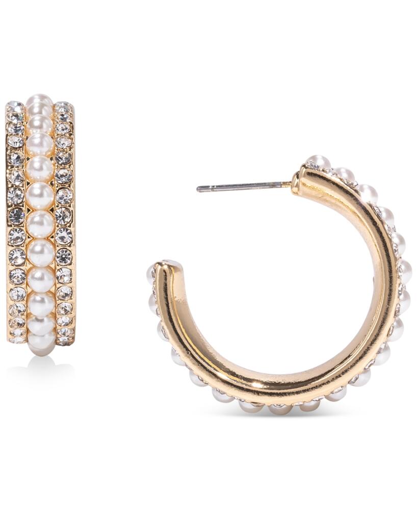 Charter Club Gold-Tone Medium Pave & Imitation Pearl C-Hoop Earrings, 1.15", Created for Macy's - White Cover