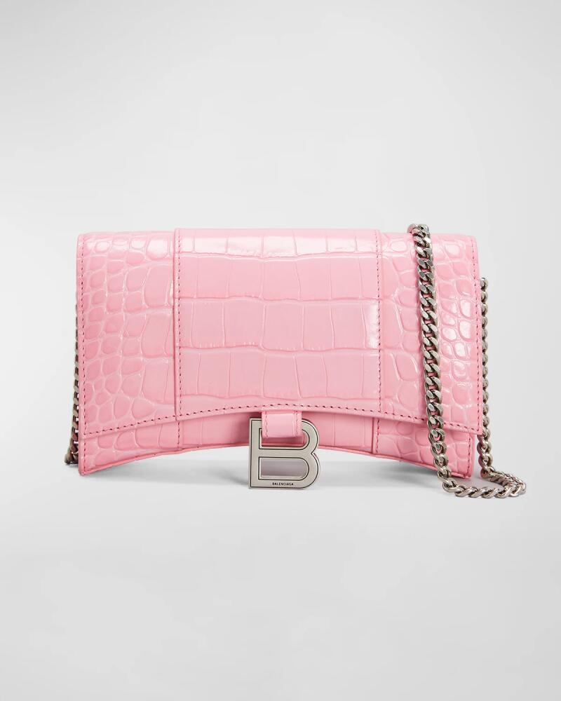 Balenciaga Hourglass Croc-Embossed Wallet on Chain Cover