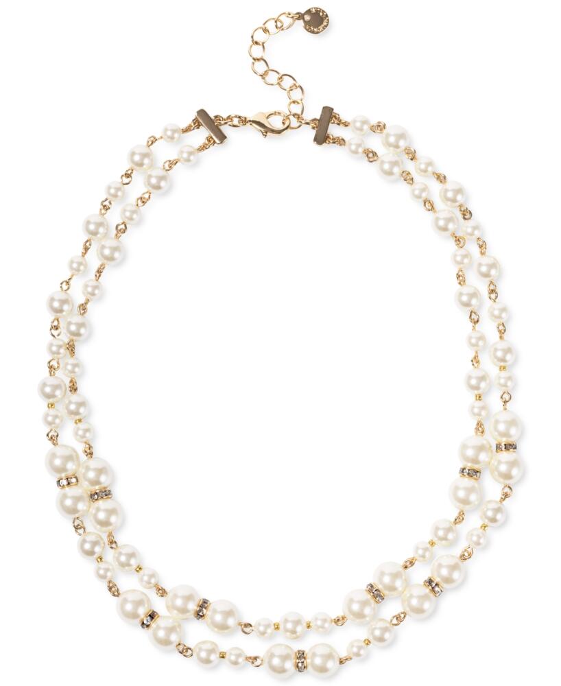 Charter Club Gold-Tone Pave Rondelle Bead & Imitation Pearl Layered Strand Necklace, 17" + 2" extender, Created for Macy's - White Cover