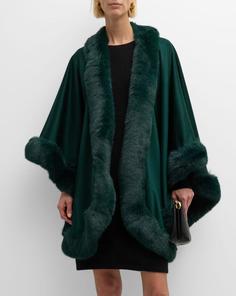 Sofia Cashmere Cashmere Cape With Faux Fur Trim Cover