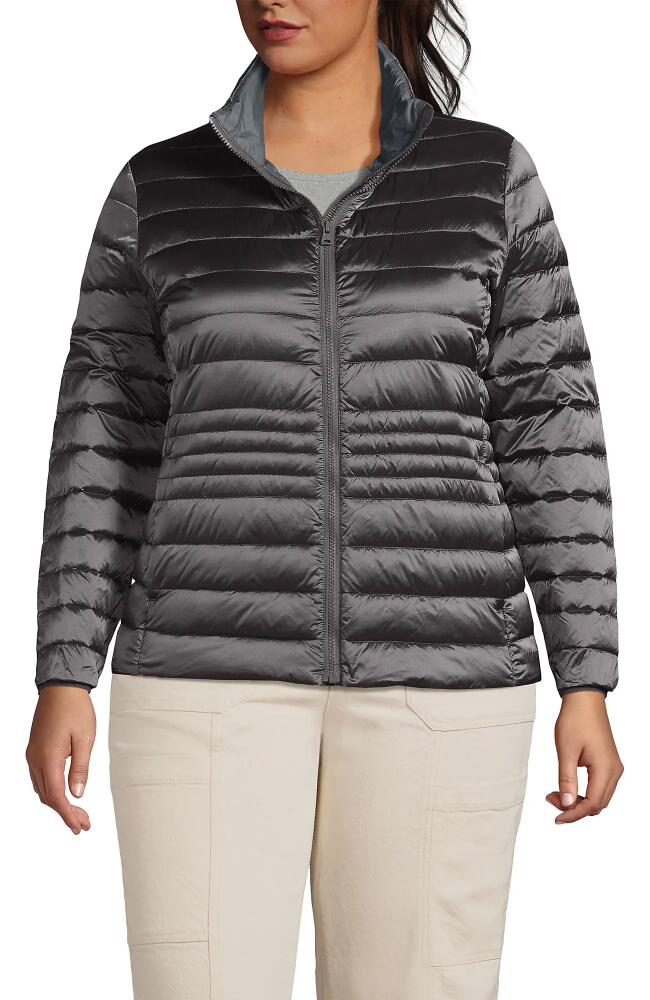 Lands' End Plus Size Wanderweight Ultralight Packable Down Jacket in Gunmetal Shine Cover