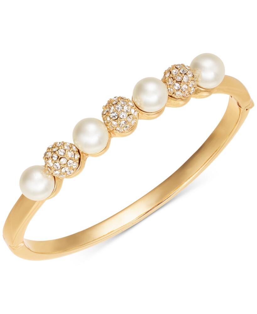 Charter Club Gold-Tone Pave Fireball & Imitation Pearl Bangle Bracelet, Created for Macy's - White Cover