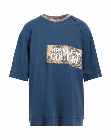 Versace Jeans Couture Man T-shirt Slate blue Cotton Cover