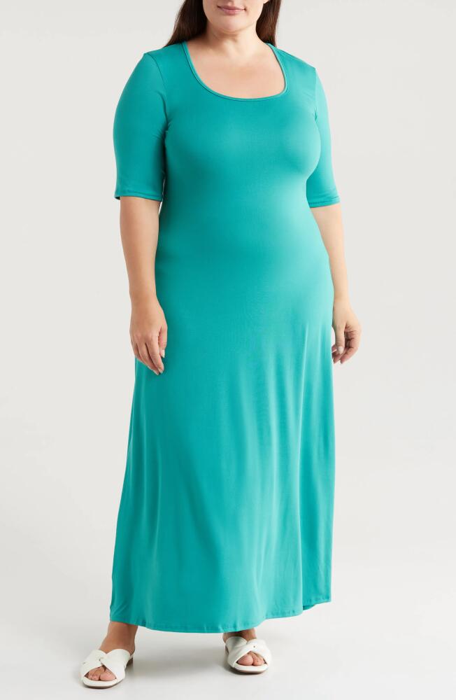 24seven Comfort Apparel Scoop Neck Jersey Maxi Dress in Jade Cover