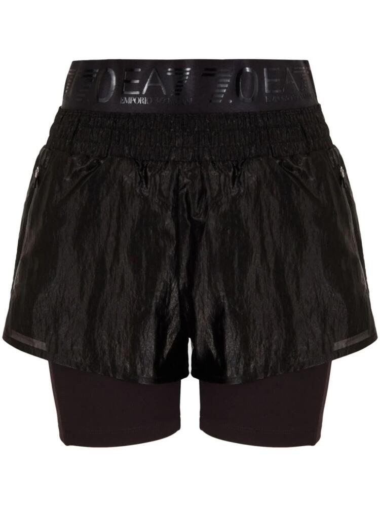 Ea7 Emporio Armani logo-waist layered shorts - Black Cover