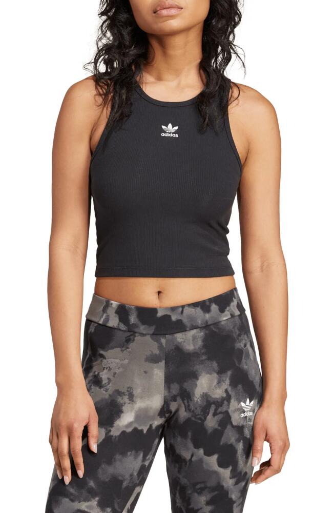 adidas Essentials Lifestyle Rib Crop Tank Top in Black Cover