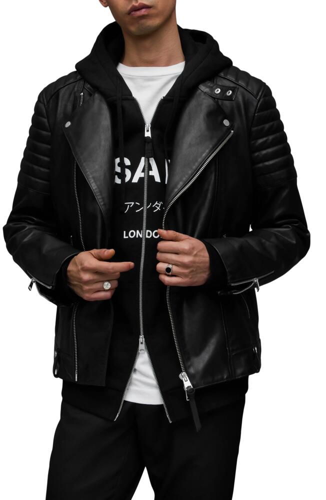 AllSaints Silas Lambskin Leather Biker Jacket in Black Cover