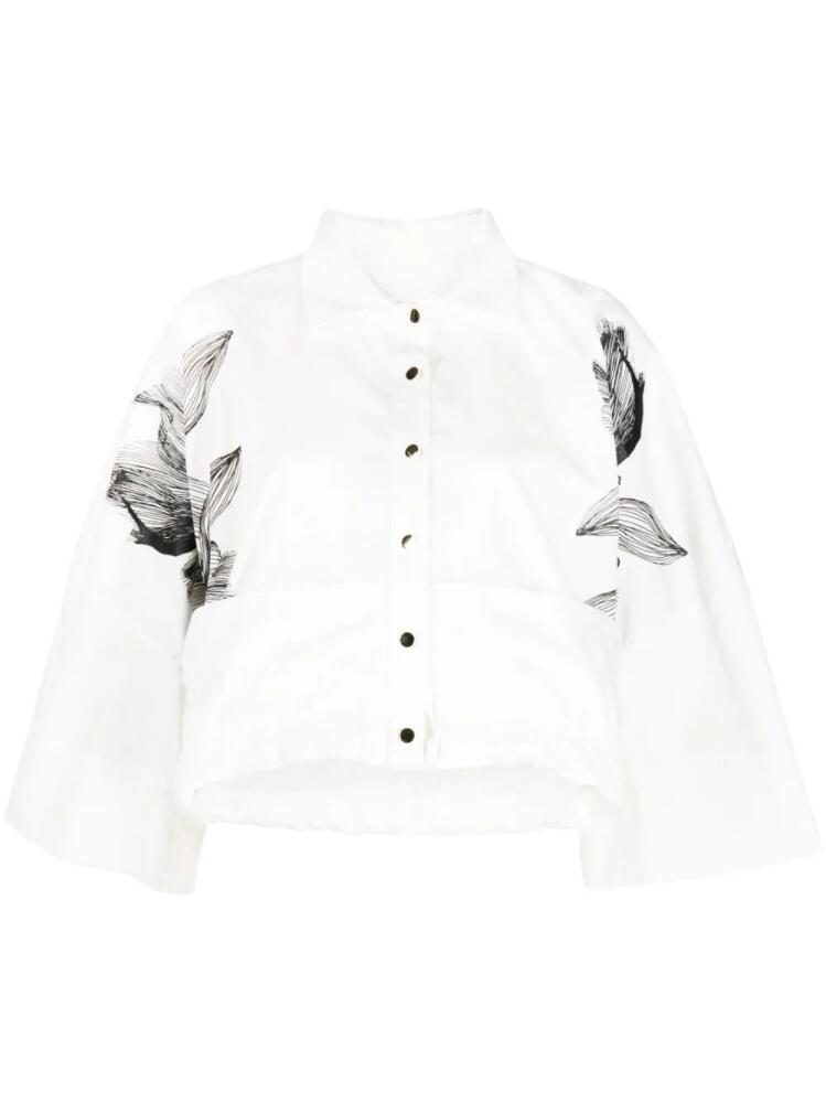 Ioana Ciolacu abstract-print ruffle-hem shirt - White Cover