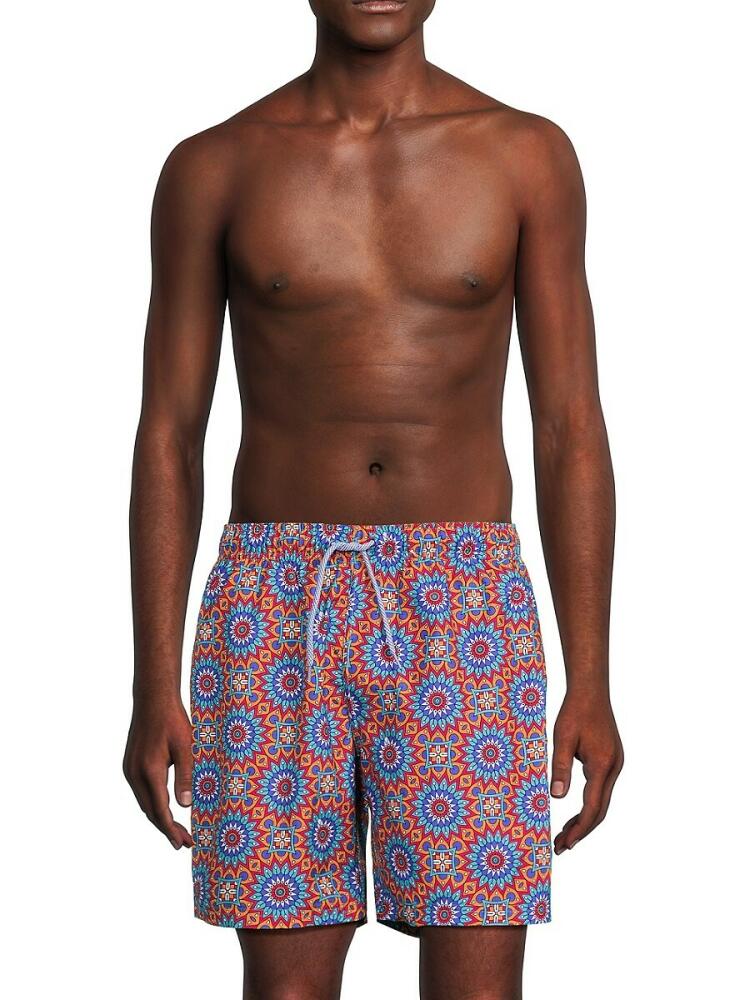 TailorByrd Men's Medallion Swim Shorts - Orange Blue Cover