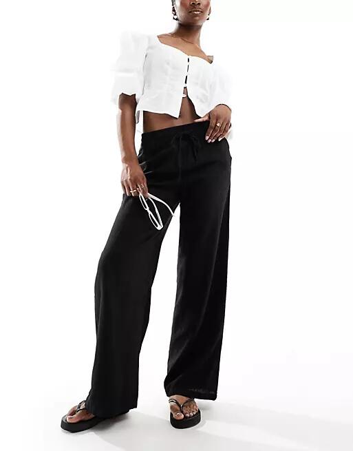 JDY wide leg linen mix pants in black Cover