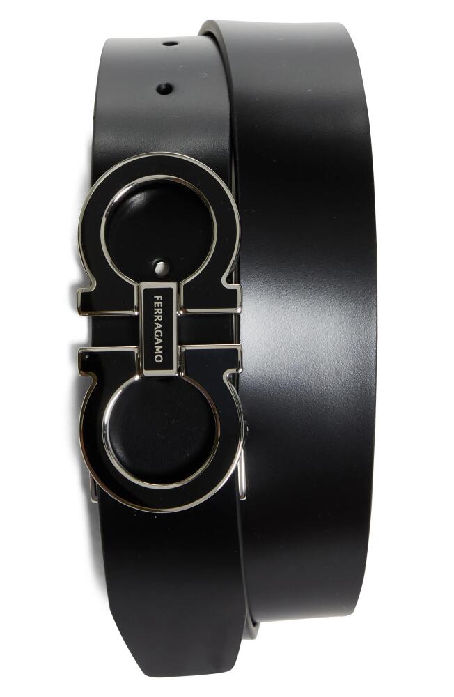 FERRAGAMO Double Gancio Leather Belt in Nero Cover