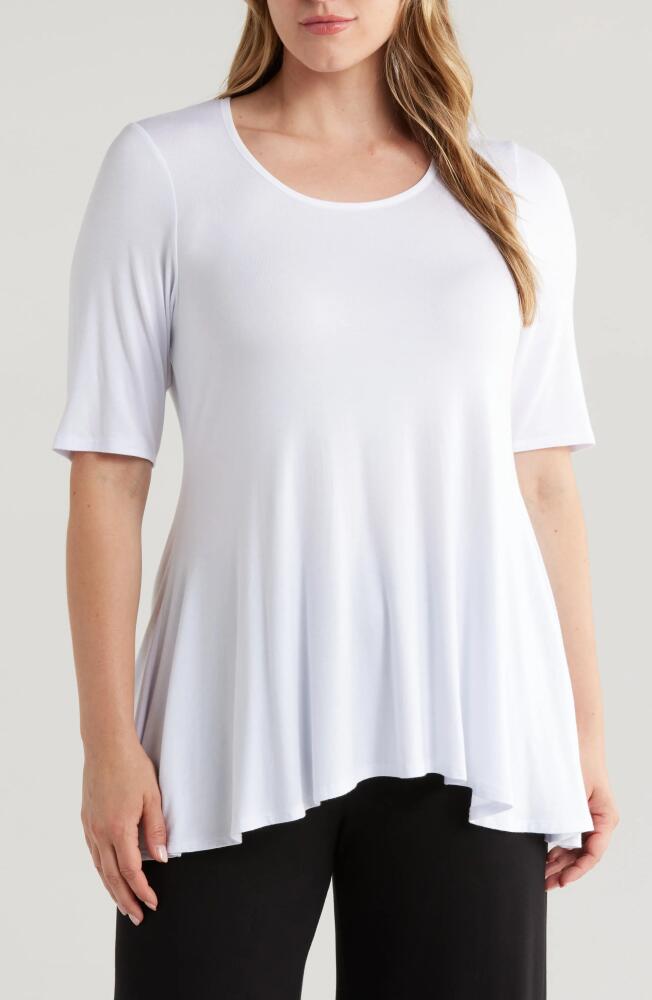 24seven Comfort Apparel Swing Asymmetric Hem Tunic Top in White Cover