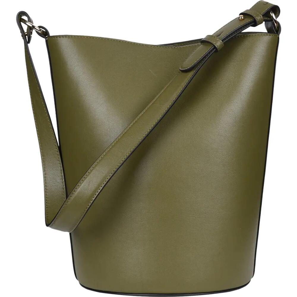 HYER GOODS Upcycled Leather Convertible Bucket Bag in Olive Cover