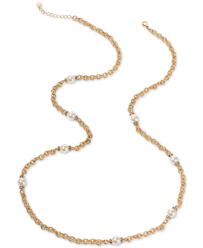 Charter Club Gold-Tone Pave Rondelle Bead & Imitation Pearl Strand Necklace, 42" + 2" extender, Created for Macy's - White Cover