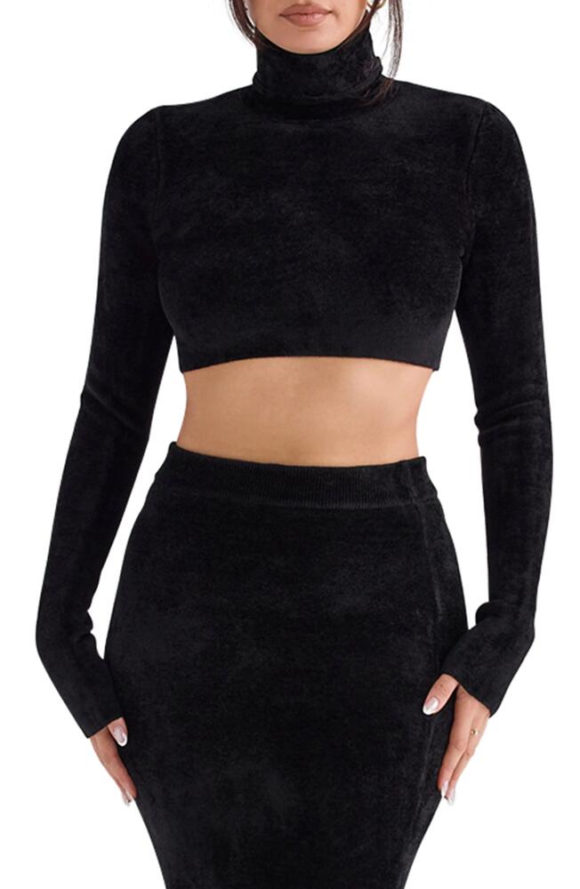 HOUSE OF CB Suri Crop Chenille Turtleneck Sweater in Black Cover