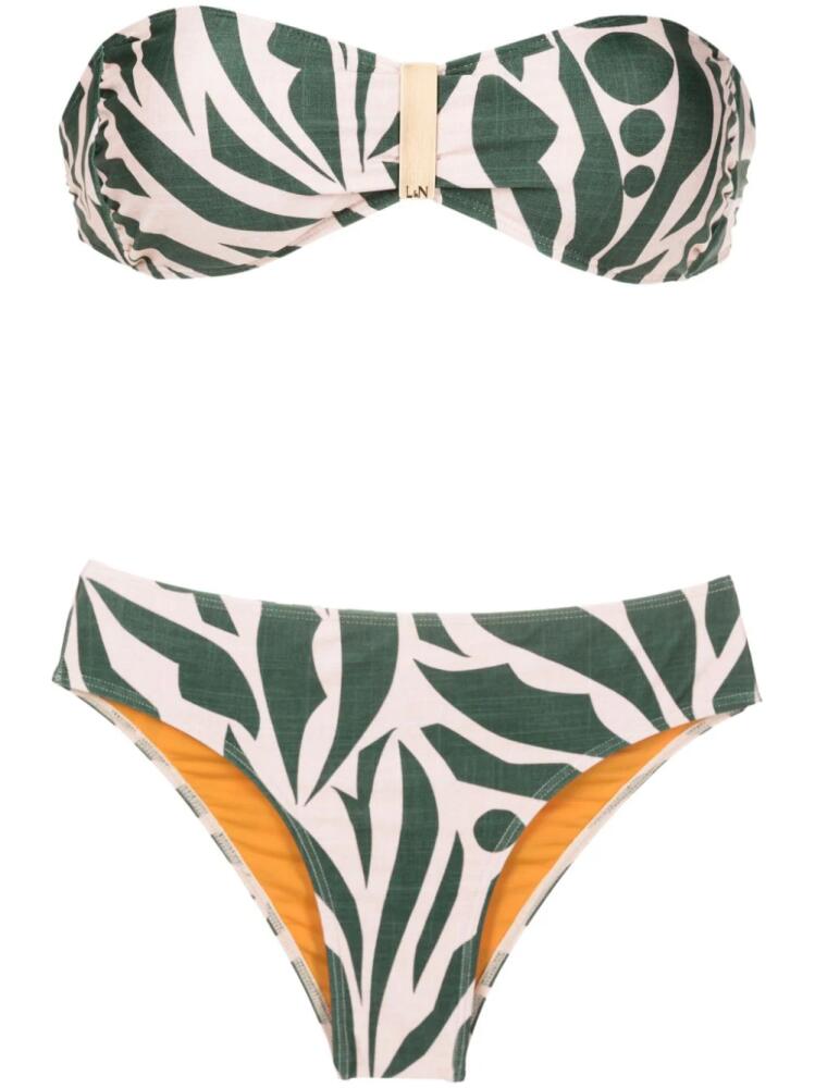 Lygia & Nanny Ester abstract-print strapless bikini - Green Cover